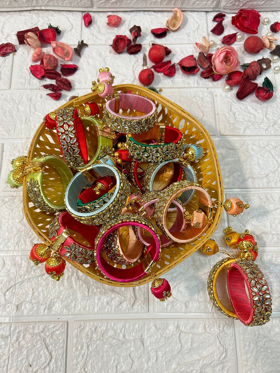 DesiTohfa Silk Thread openable Bangles in various colors with intricate gold and stone detailing