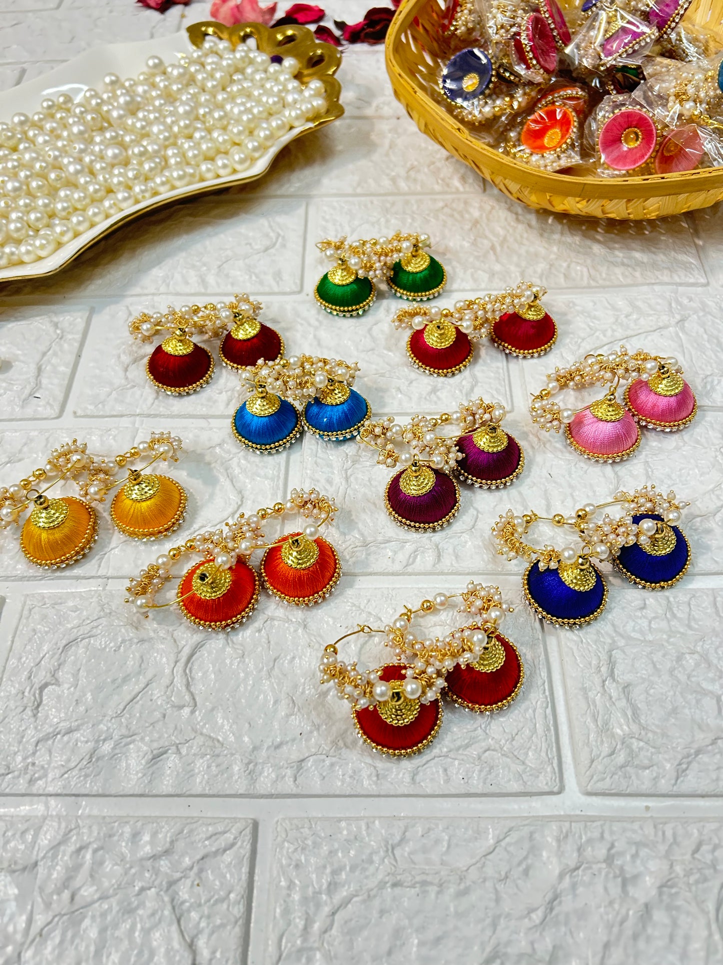 Silk Thread Jhumki Hoop Earrings Mehndi Favors, Sangeet Gift For Guests