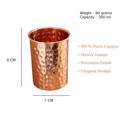 100% Pure Copper Hammered Tumbler 300ml | Ayurvedic Drinking Glass | Return Gifts