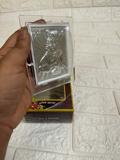 German Silver Ladoo Gopal, Baal Krishna Photo Stand For Puja Gifts, Indian Return Gifts For Guests
