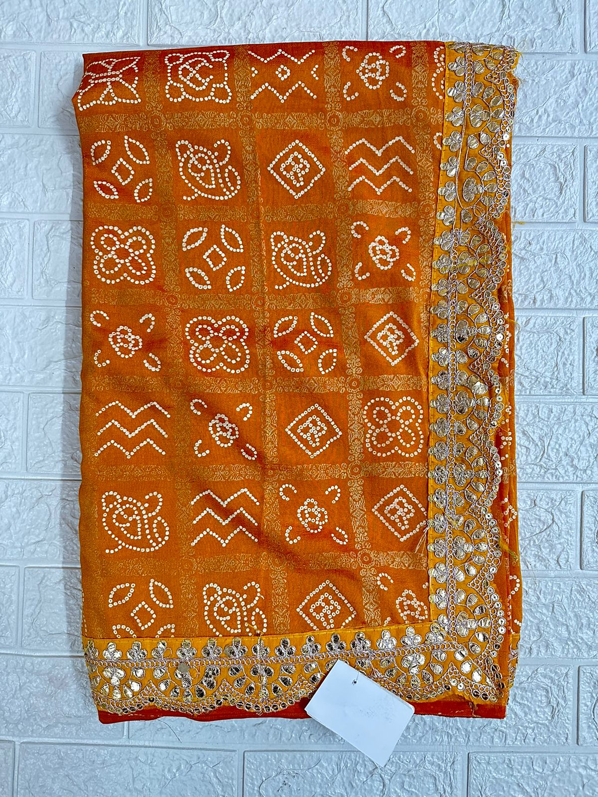 Traditional Bandhani Yellow Party Wear Saree
