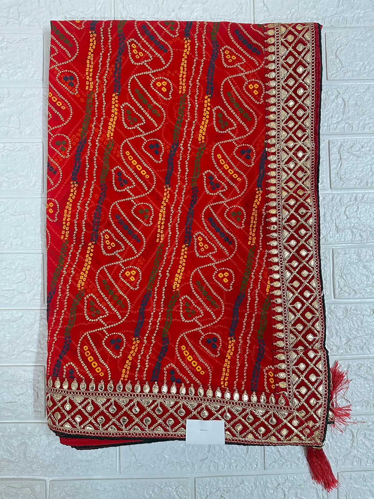 Traditional Bandhani Red Saree Gota Patti Border Party Wear Saree