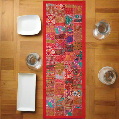 Red Embroidered Patchwork Tapestry Table runner