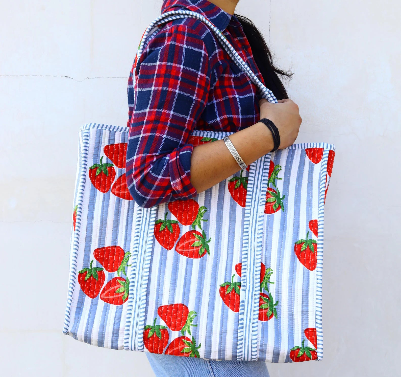 Cotton Quilted Tote Bag Floral Block Print, Boho Beach Bag, Bridesmaid Gifts