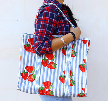 Cotton Quilted Tote Bag Floral Block Print, Boho Beach Bag, Bridesmaid Gifts