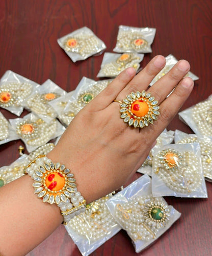 Bandhani Adjustable Bracelets & Ring Combo For Mehendi Sangeet Return Gifts