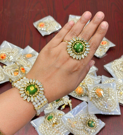 Bandhani Adjustable Bracelets & Ring Combo For Mehendi Sangeet Return Gifts