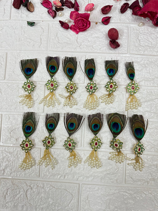 Kundan Peacock Feather Welcome Brooch Baraat Swagat Brooch For Guests