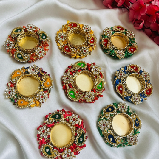 Handmade Indian Diwali Tealight Holders: Colorful Festive Diyas