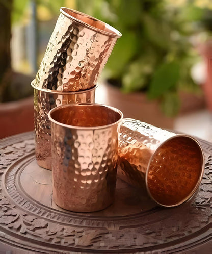 100% Pure Copper Hammered Tumbler 300ml | Ayurvedic Drinking Glass | Return Gifts