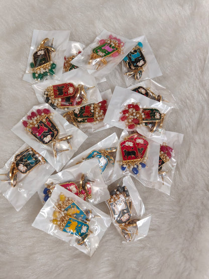 Meenakari Pichwai Earrings For Mehndi Favours, Bridesmaid Hamper Gifts