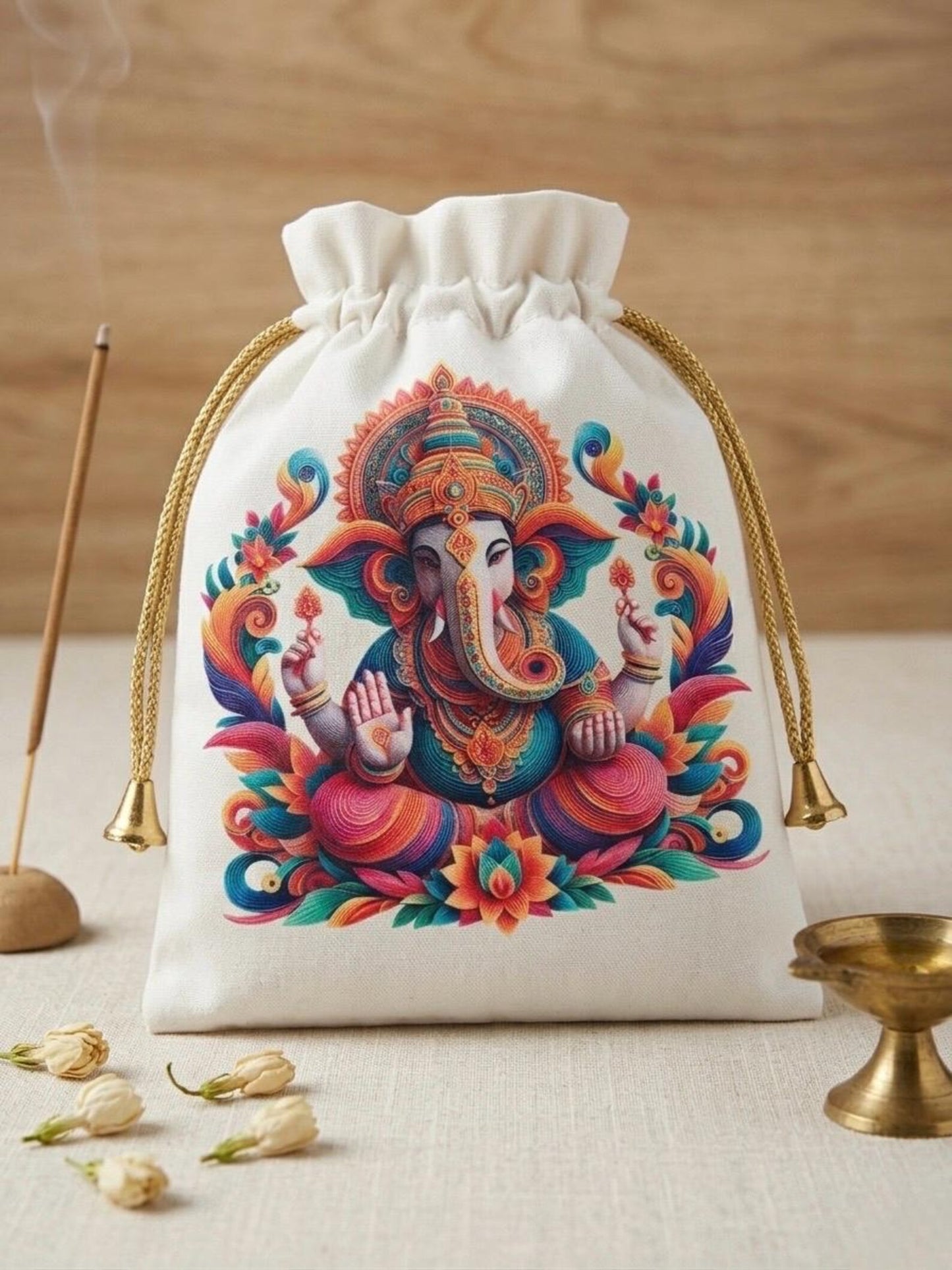 Ganpati Multicolor Potli Bags, Wedding Favors, Puja Gift For Guests