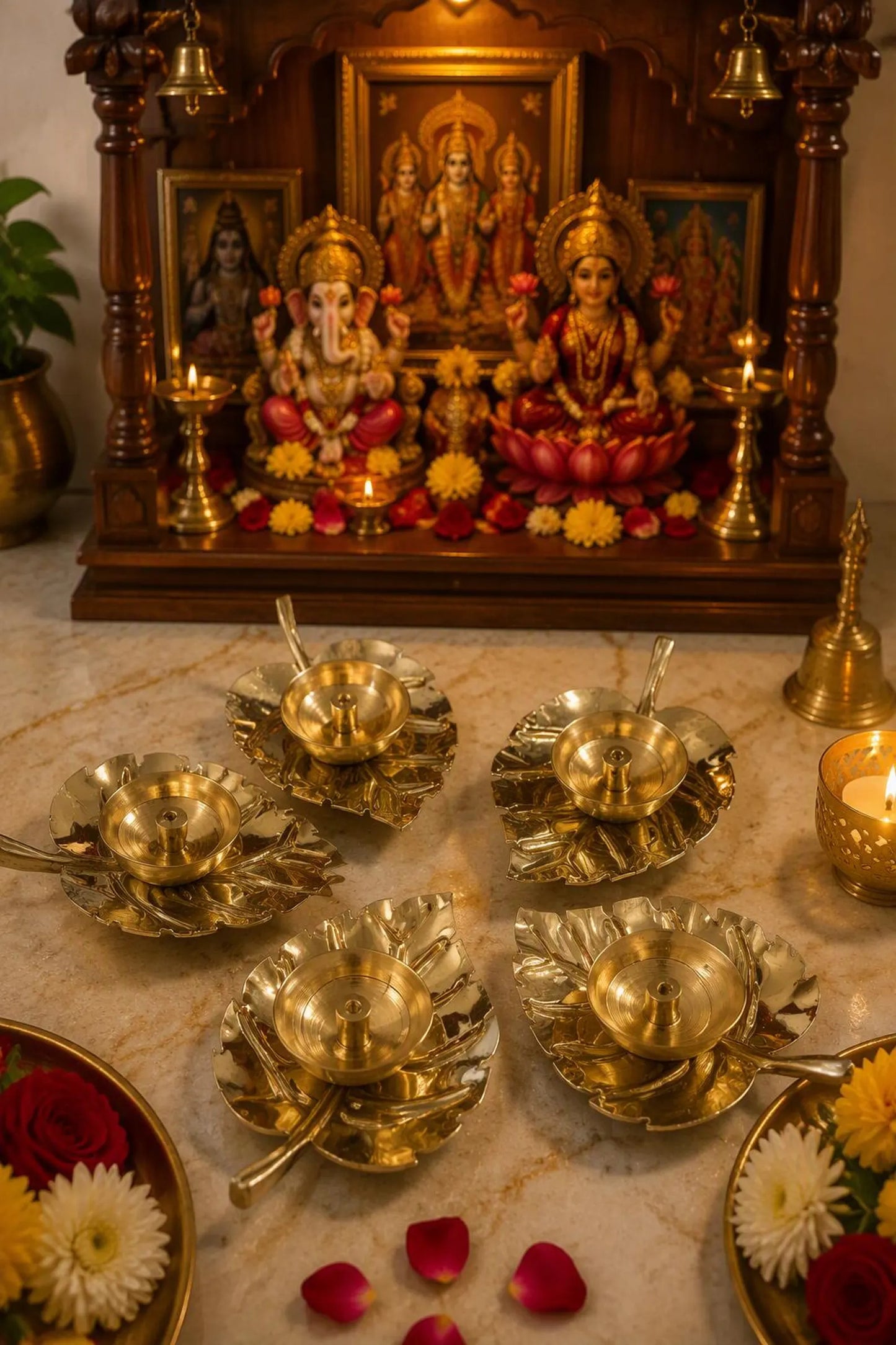 Leaf Shape Metal Diya For Puja Gifts, Housewarming Return Gift