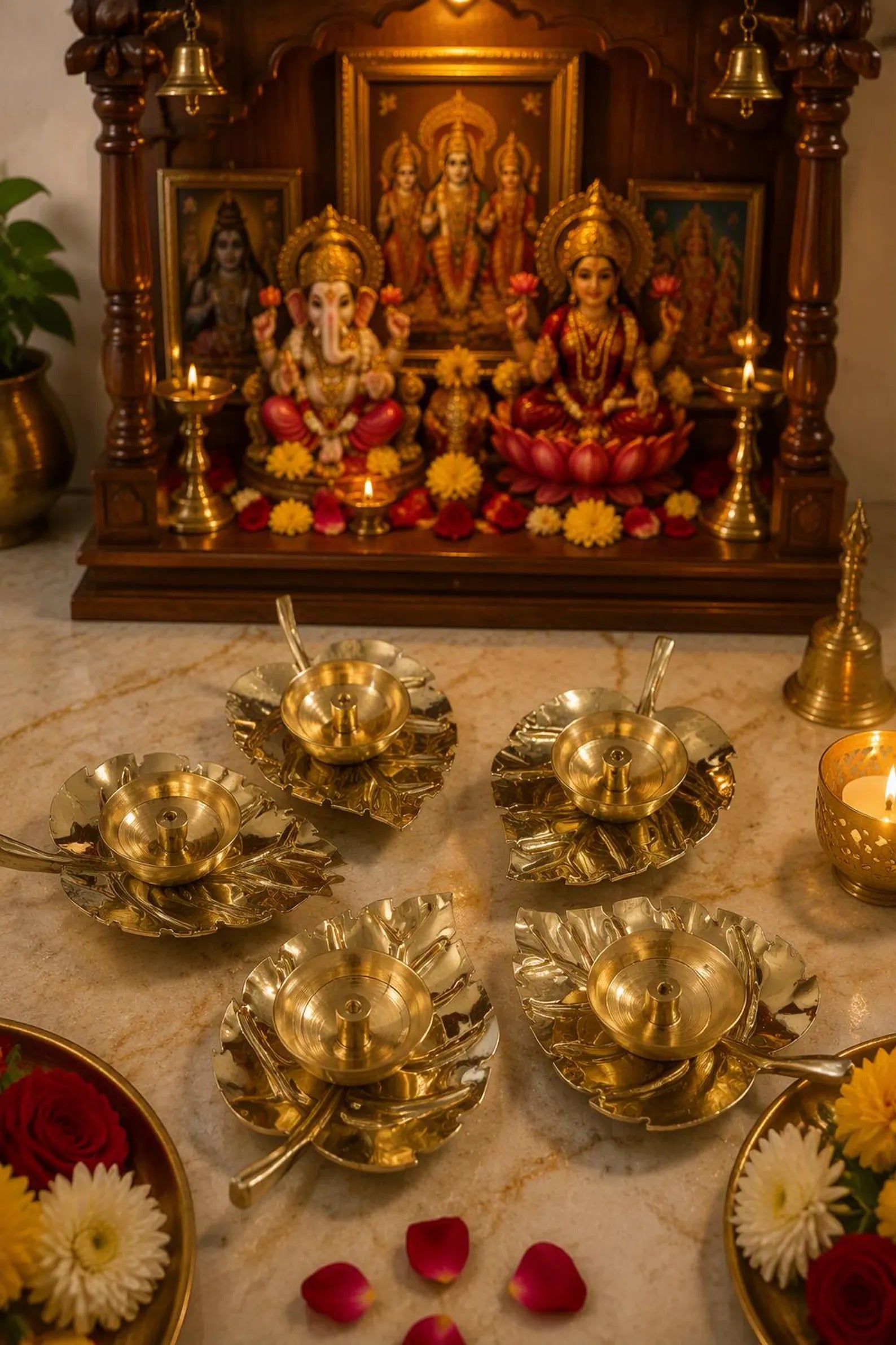 Leaf Shape Metal Diya For Puja Gifts, Housewarming Return Gift