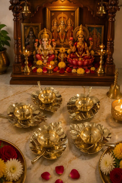 Leaf Shape Metal Diya For Puja Gifts, Housewarming Return Gift