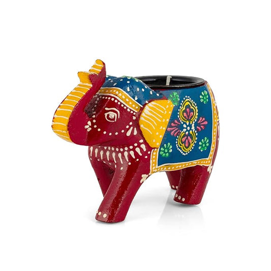 Wooden Hand Painted Elephant T-Light Candle Holder For Gifts