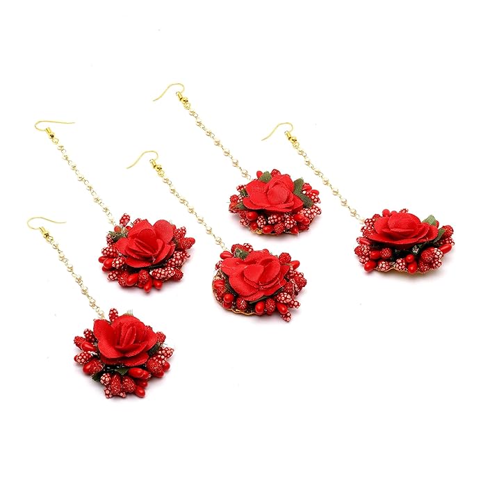 Red Floral Maang Tikka For Mehendi Haldi Women's Gifts