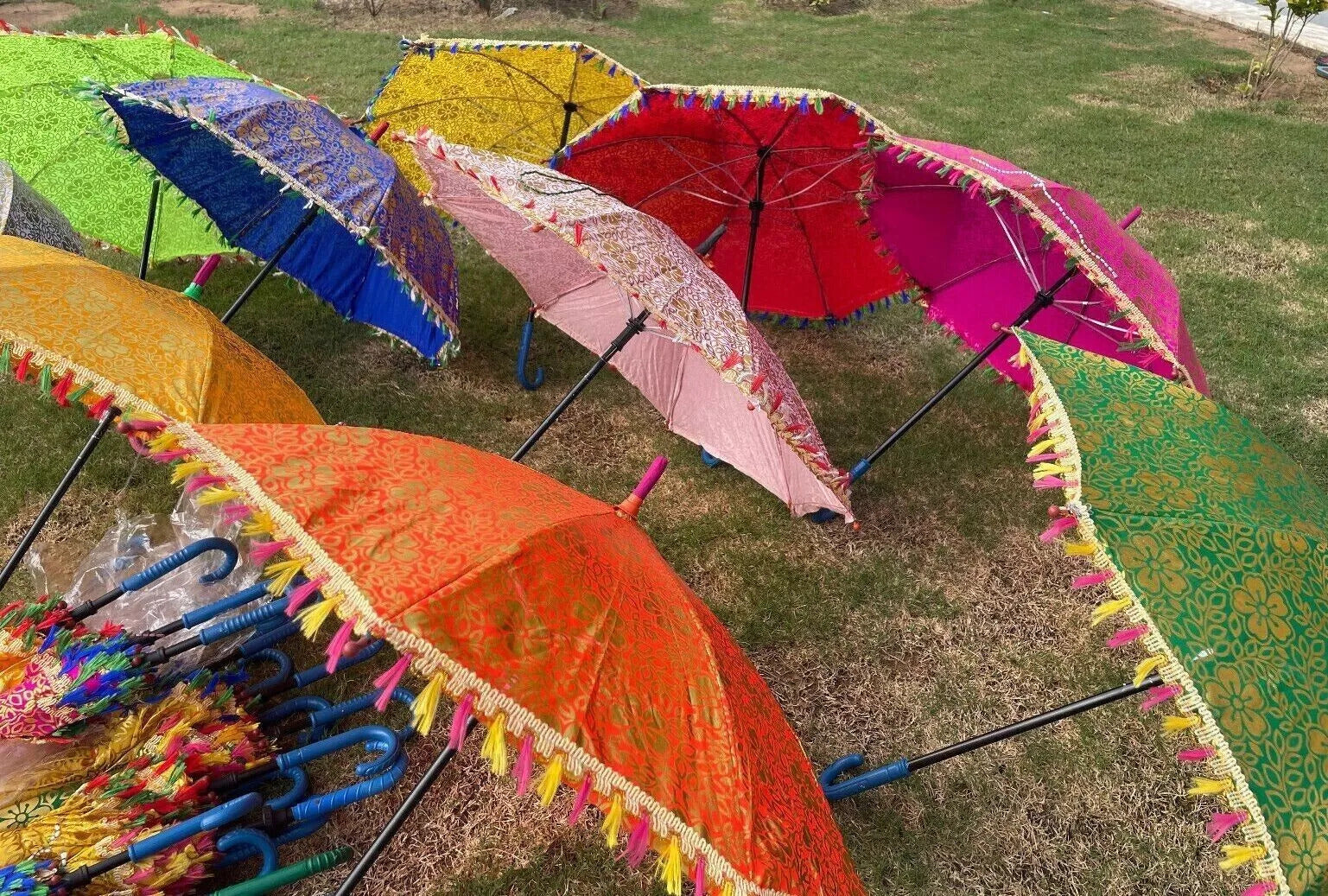 Gold Print Multicolor Umbrella Wedding Mehndi Sangeet Party Backdrop Decor Jagoo Dholki Event Decoration
