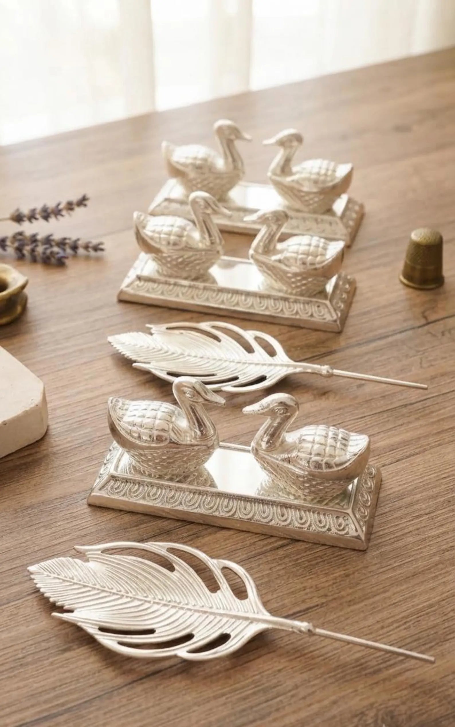 German Silver Swan & Feather Haldi Kum Kum  Set For Return Favors