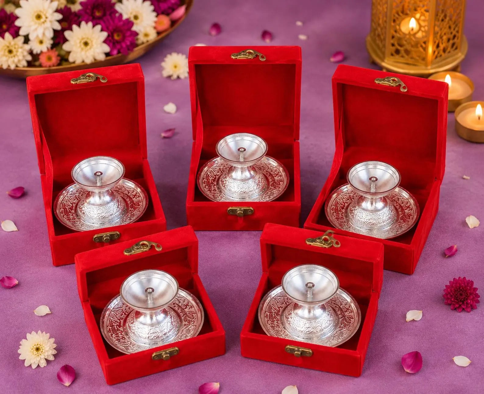 German Silver Diya With Plate For Wedding, Housewarming Return Gifts