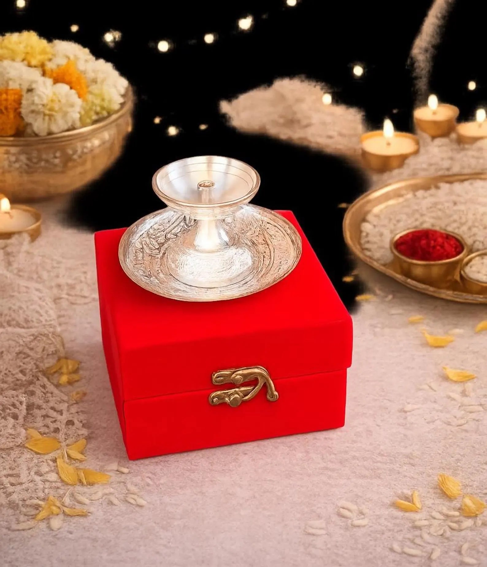 German Silver Diya With Plate For Wedding, Housewarming Return Gifts