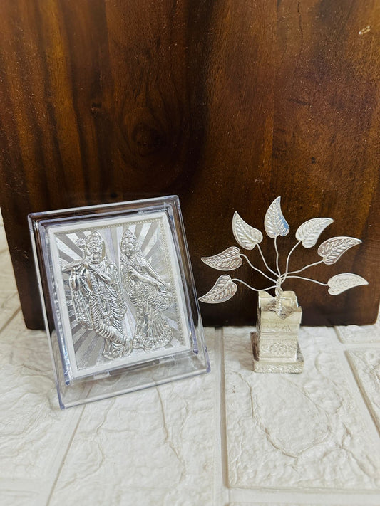 German Silver Radha Krishna Photo Frame & Tulsi Plant Combo For Return Gifts