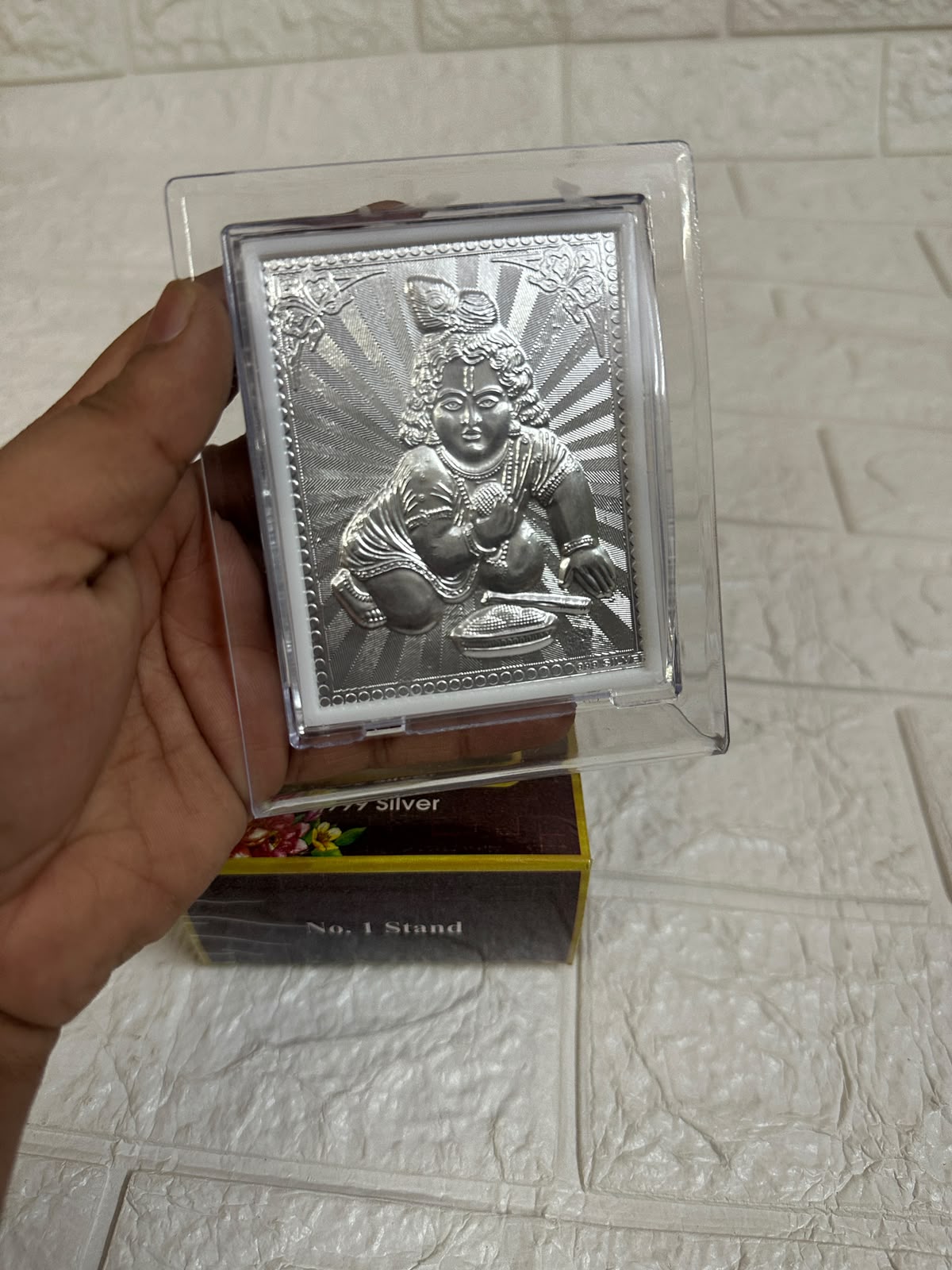 German Silver Ladoo Gopal, Baal Krishna Photo Stand For Puja Gifts, Indian Return Gifts For Guests