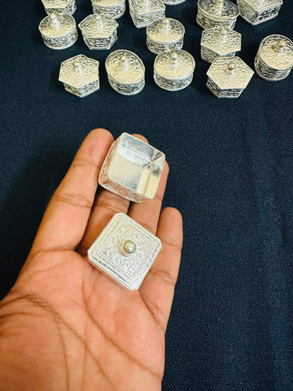 German Silver Mini Sindoor Daani Boxes, Wedding Mehndi Favours, Puja Gifts (1.5-2 Inch)
