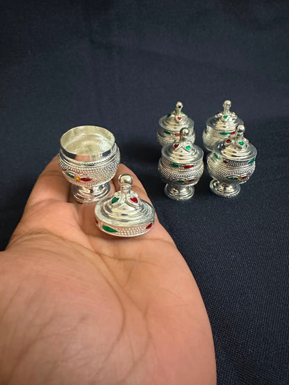 German Silver Handpainted Sindur Dani, KumKum Box, Wedding Favour, Puja Gift, Return Gifts