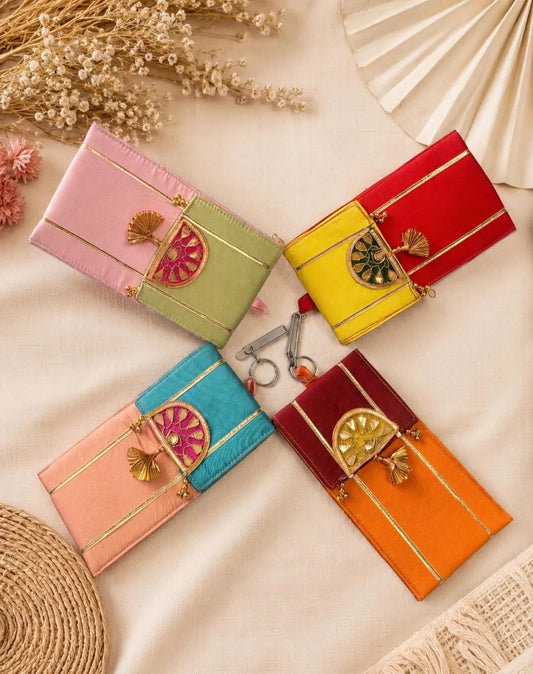 Handcrafted Gota Patti Mobile Pouch For Wedding Favours, Mehendi Gifts