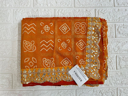 Decent Work Gota Patti Bandhej Saree Party Wedding Wear Traditional Saree