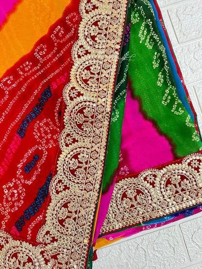 Partry wedding Puja Wear Traditional Wear Bandhej Saree