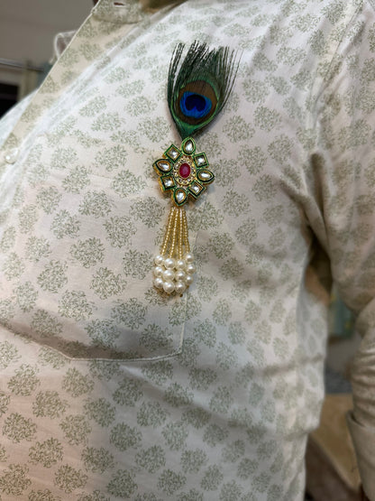 Kundan Peacock Feather Welcome Brooch Baraat Swagat Brooch For Guests