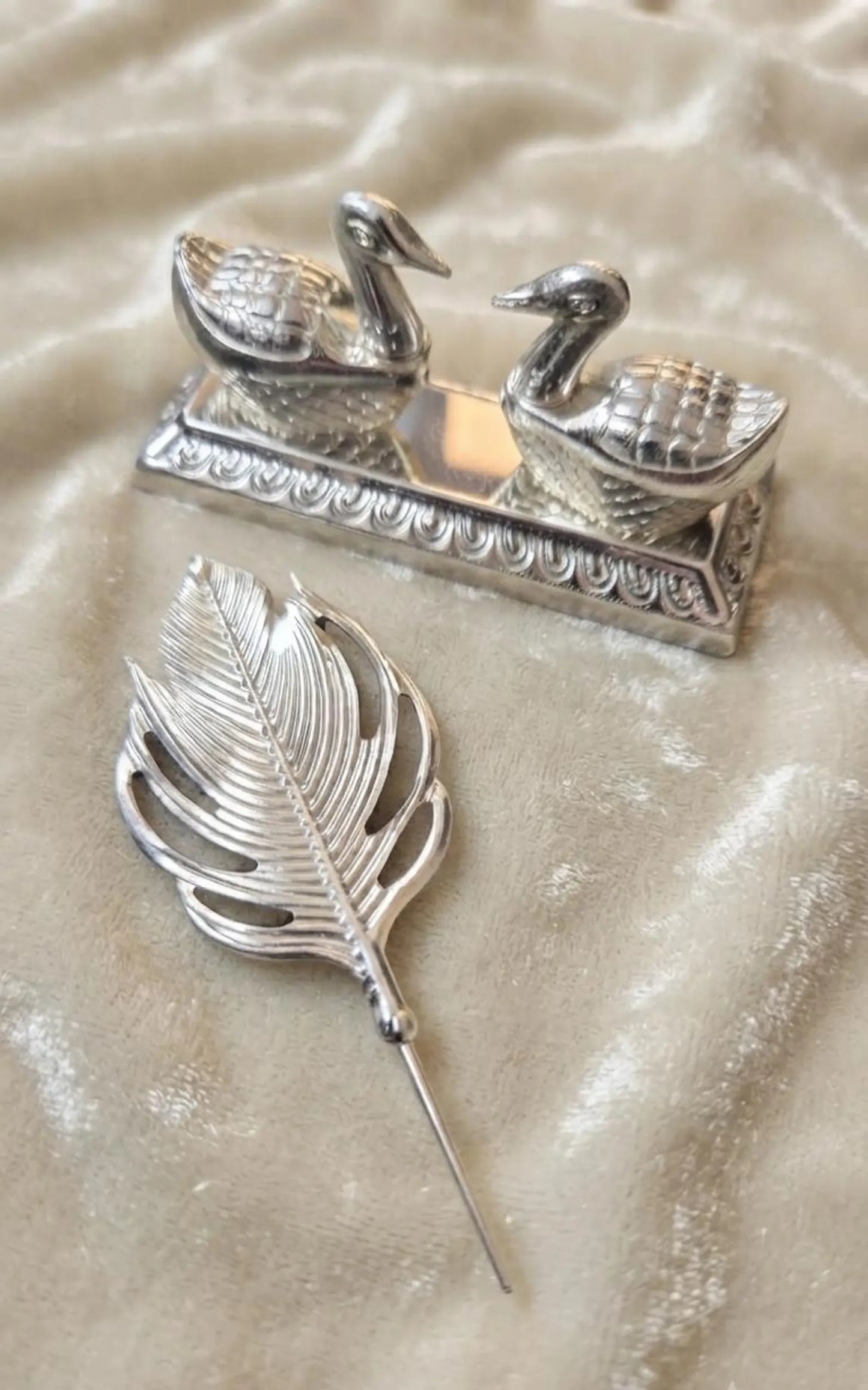 German Silver Swan & Feather Haldi Kum Kum  Set For Return Favors