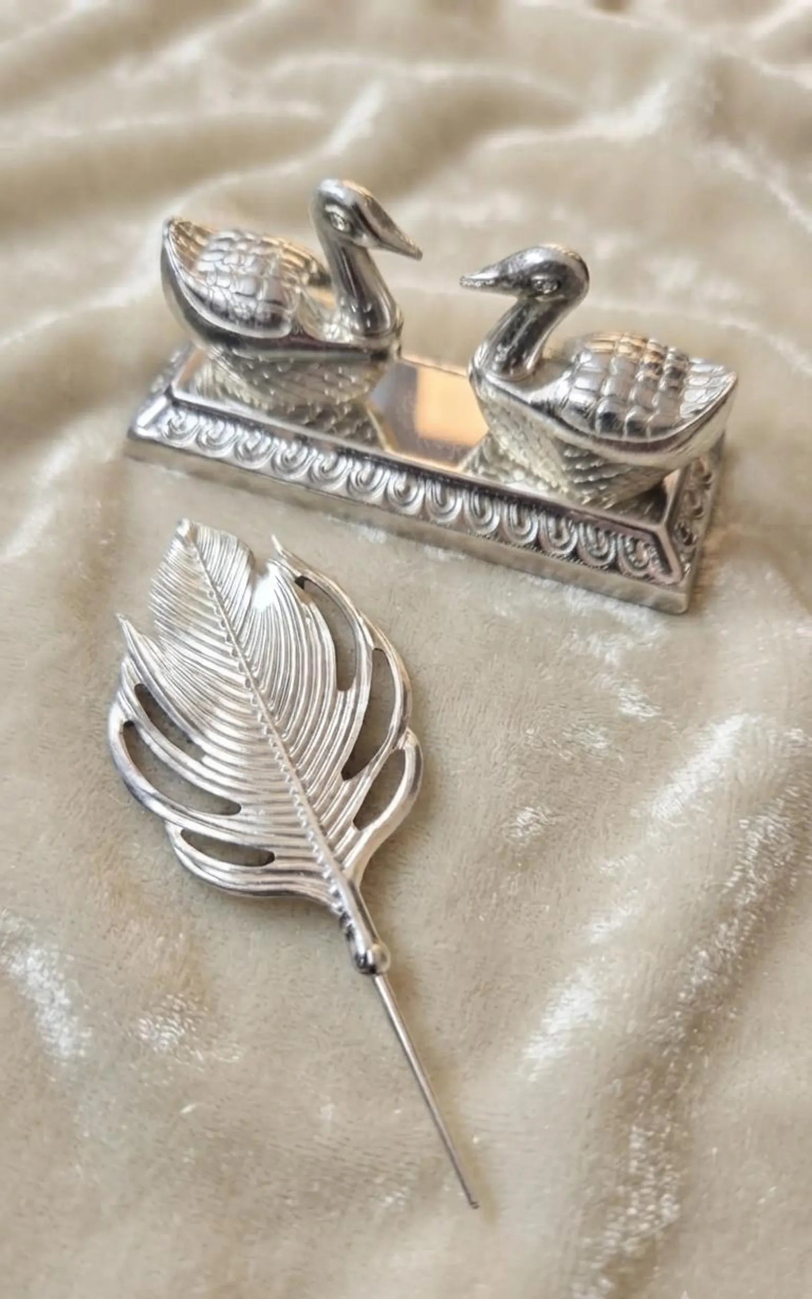 German Silver Swan & Feather Haldi Kum Kum  Set For Return Favors