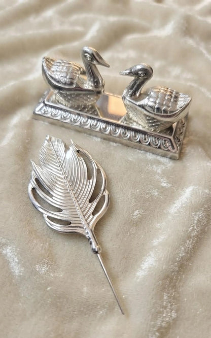 German Silver Swan & Feather Haldi Kum Kum  Set For Return Favors