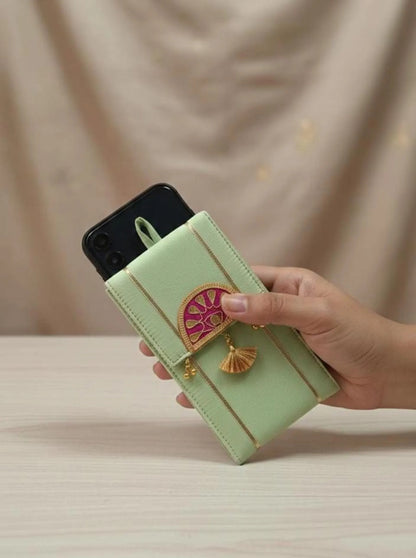 Handcrafted Gota Patti Mobile Pouch For Wedding Favours, Mehendi Gifts