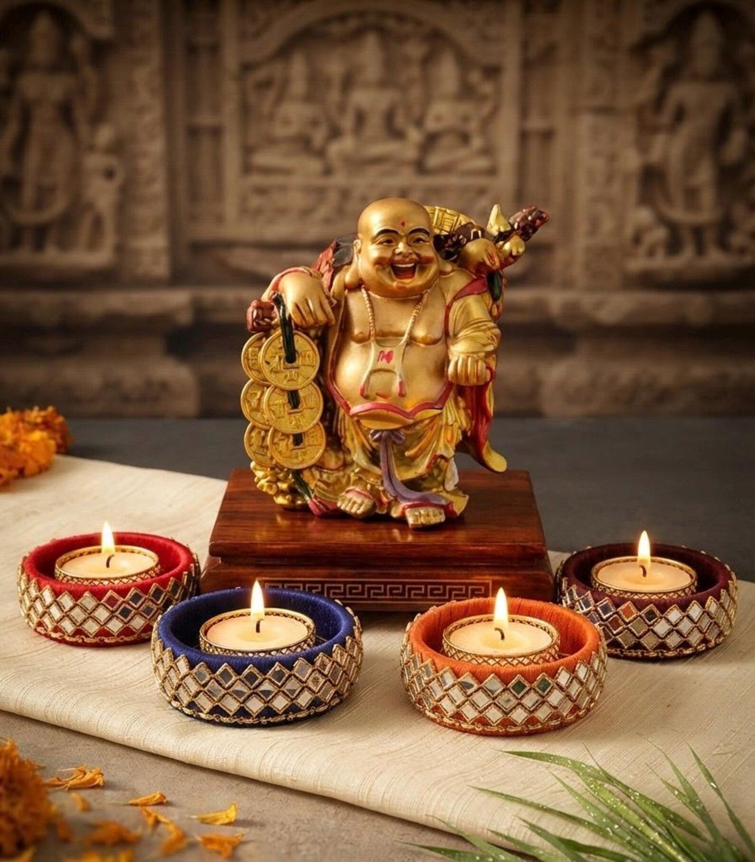 Kundan Work T-Light Candle Holder, Wedding Favors, Diwali, Puja Gifts