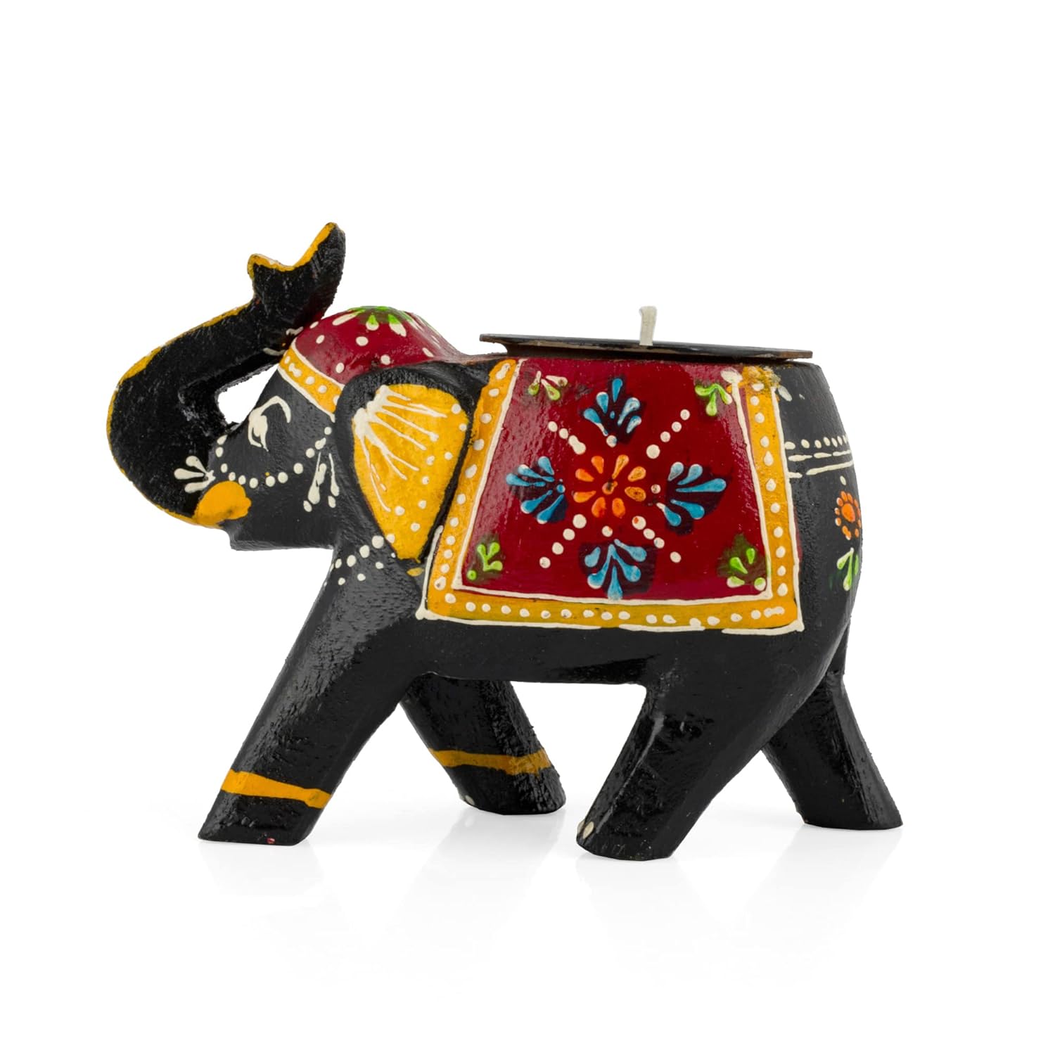 Wooden Hand Painted Elephant T-Light Candle Holder For Gifts