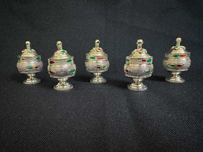 German Silver Handpainted Sindur Dani, KumKum Box, Wedding Favour, Puja Gift, Return Gifts