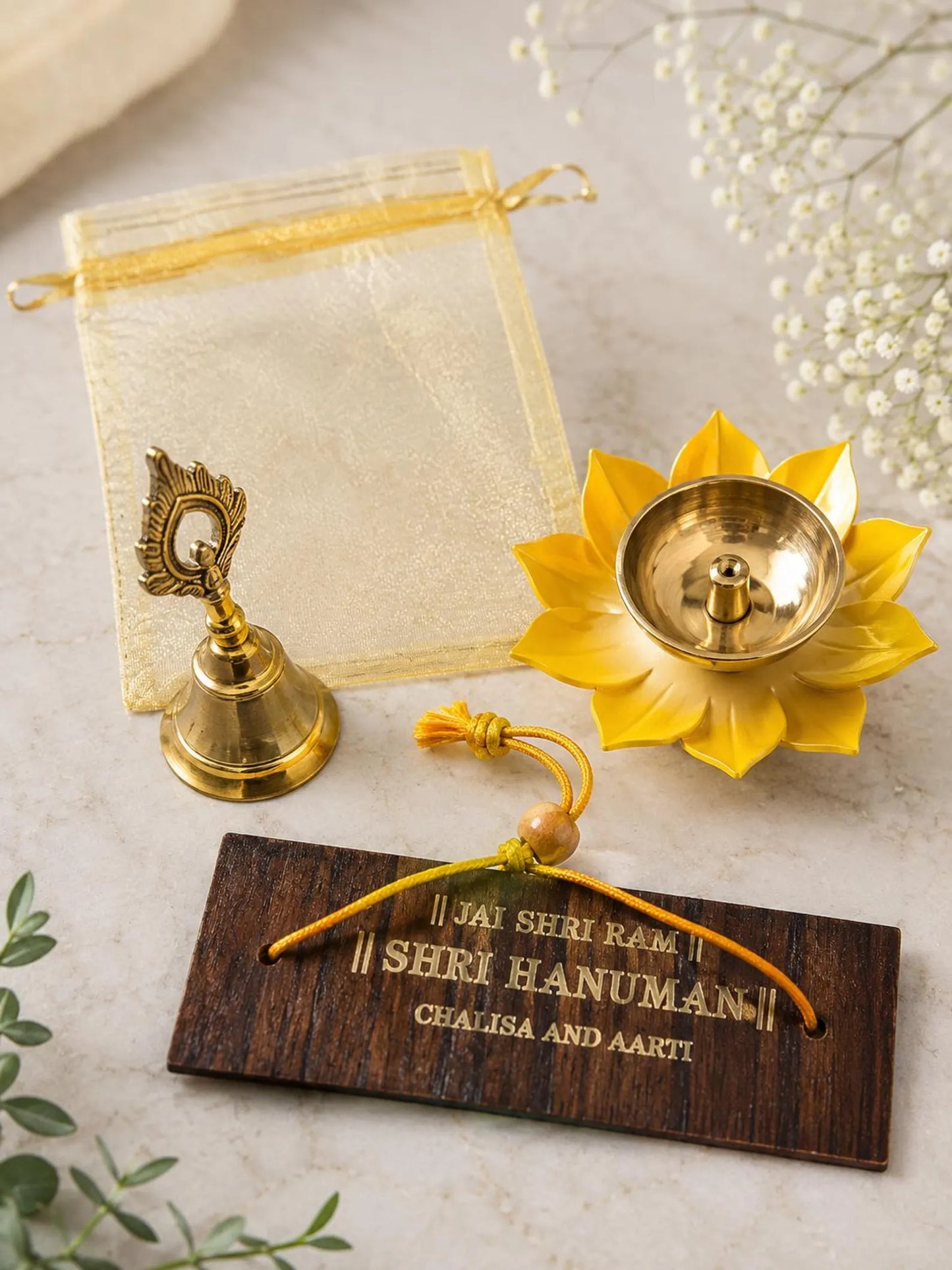 Hanuman Chalisa Gift Set with Lotus Diya and Mini Bell, Traditional Wedding Return Gift, Diwali Favor, Pooja Accessory Set