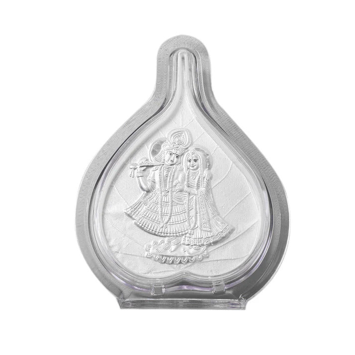 German Silver Radhe Krishna Frame - 5x4 Inches | Leaf Shape