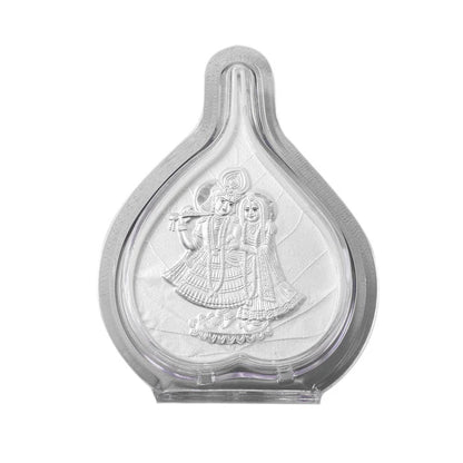 German Silver Radhe Krishna Frame - 5x4 Inches | Leaf Shape