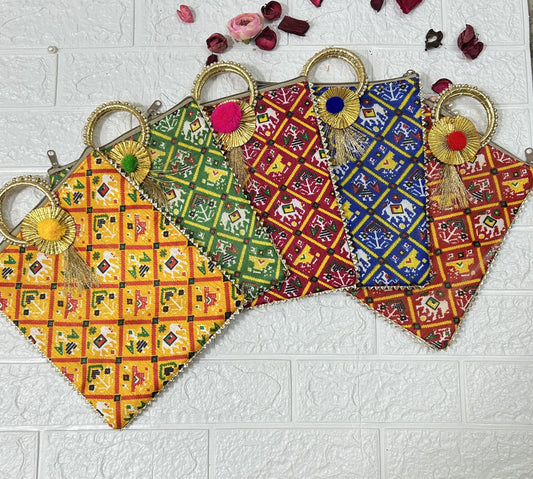 Multicolor Lot Of Patola Handbags, Mehendi Gifts, Wedding Favors, Housewaming Puja Gifts For Guests