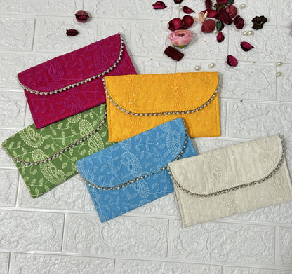 50 Pieces Chikankari Clutch Purse Women's Return Gifts, Mehndi, Sangeet, Dholki Gifts For Guests