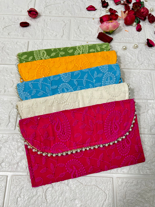 50 Pieces Chikankari Clutch Purse Women's Return Gifts, Mehndi, Sangeet, Dholki Gifts For Guests