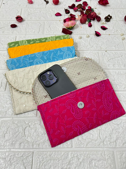 50 Pieces Chikankari Clutch Purse Women's Return Gifts, Mehndi, Sangeet, Dholki Gifts For Guests