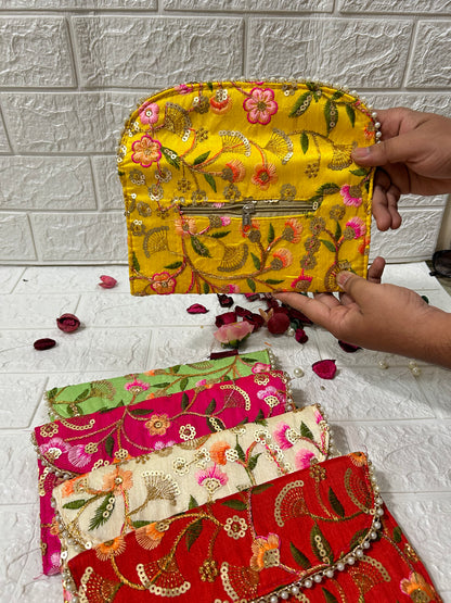 Lot Of 10-100 Piece Embroidered Clutch, Purse, Pouch Wedding Favors, Bridesmaid Mehndi Sangeet Gifts, Puja Favors, Return Gifts For Guests