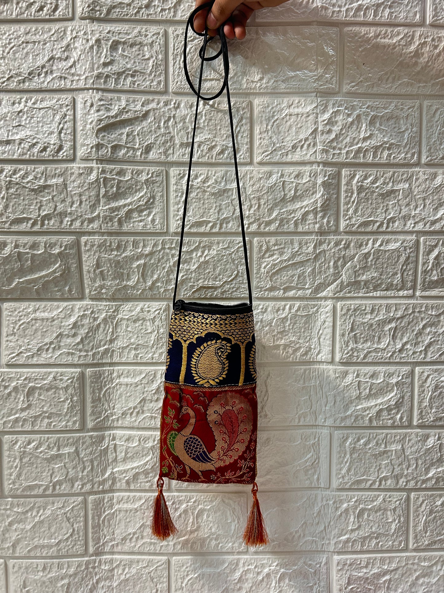 Banarasi Zari Work Mobile Pouch With Sling Puja Gifts, Return Gifts