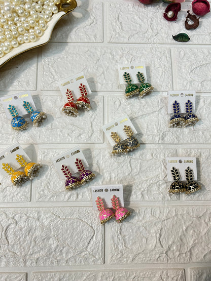 Pack Of 10-100 Pairs Leaf Stone Meenakari Jhumki Earrings Wedding Giveaway, Bridesmaid Gifts, Mehndi Party Gifts For Guests